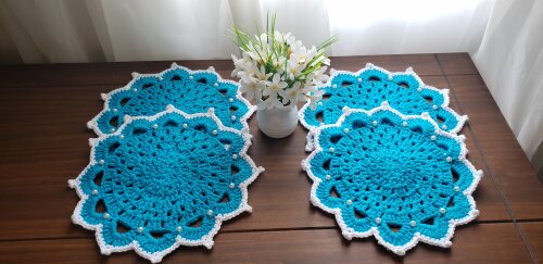 Mini Sousplat em Crochê Café, Chá ou Sobremesa (Azul Turquesa)
