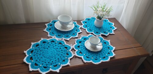 Mini Sousplat em Crochê Café, Chá ou Sobremesa (Azul Turquesa)