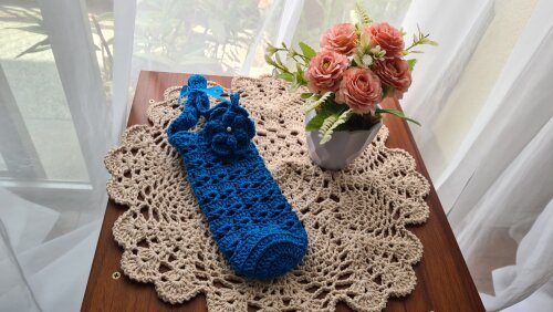 Capa Garrafinha de Água em Crochê (Azul Cancun)