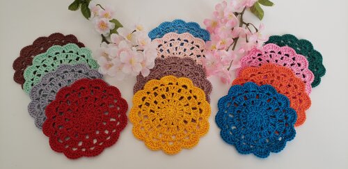 Descanso de Copos em Crochê Coloridos (12 unidades)