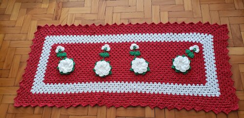 Jogo de Cozinha Crochê 03 peças com Flores Brancas
