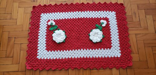 Jogo de Cozinha Crochê 03 peças com Flores Brancas