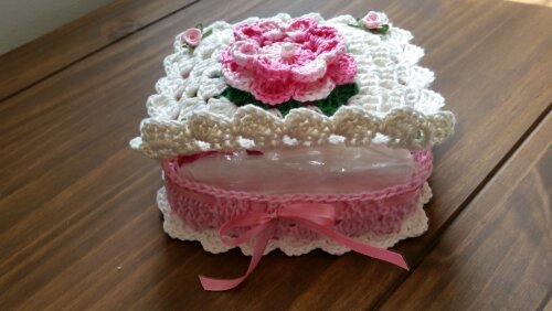 Porta Guardanapos em Crochê Rosa Mesclado