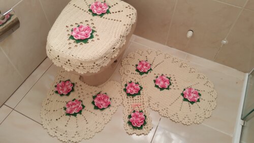 Jogo de Banheiro em crochê Flor Camélia (04 peças)
