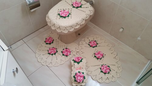 Jogo de Banheiro em crochê Flor Camélia (04 peças)