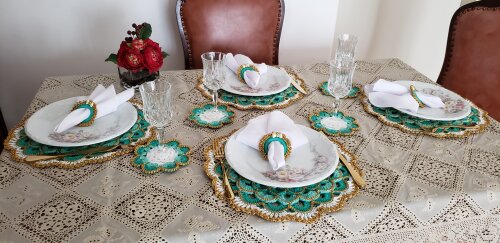 Sousplat em crochê Luxo Turco 06 lugares (18 peças)