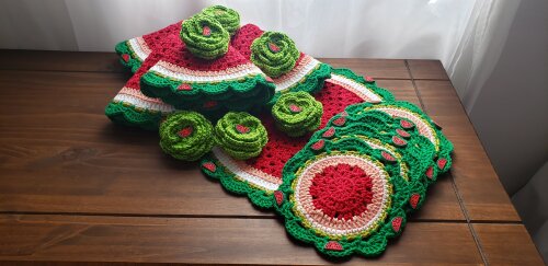 Sousplat em crochê Melancia (18 peças)