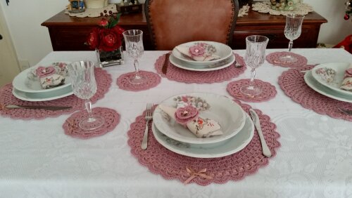 Sousplat Crochê Rosa Antigo (12 peças)