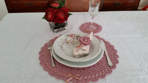 Sousplat Crochê Rosa Antigo (12 peças)