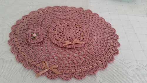 Sousplat Crochê Rosa Antigo (12 peças)
