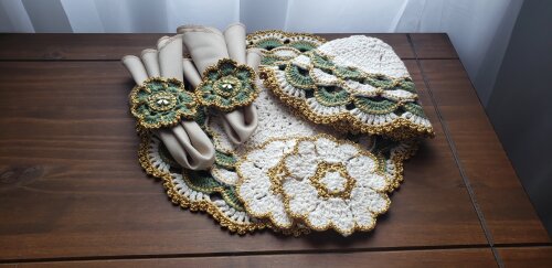 Sousplat em crochê Luxo Turco Verde Militar (02 Pessoas)