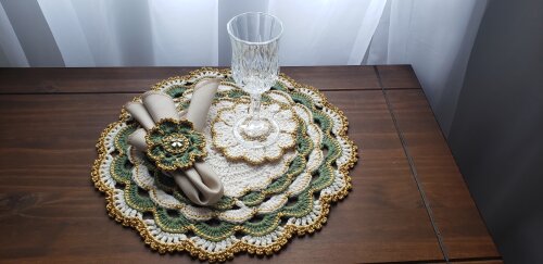 Sousplat em crochê Luxo Turco Verde Militar (02 Pessoas)