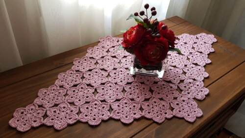 Centro de Mesa em Crochê Mini Flor Rosa ANTIGO