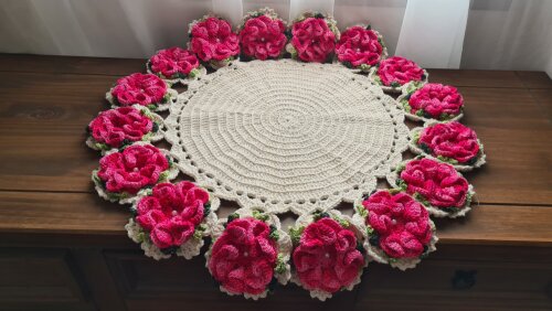 Centro de Mesa em Crochê Flores Rosa Pink