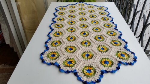 Caminho de Mesa Sextavado Mescla Azul