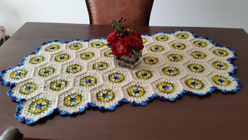 Caminho de Mesa Sextavado Mescla Azul