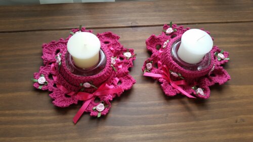Par de Porta Velas em Crochê