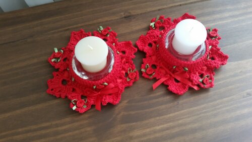Par de Porta Velas em Crochê