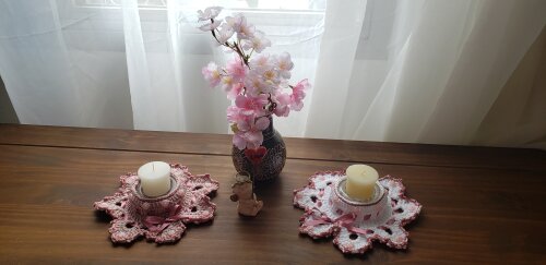 Par de Porta Velas em Crochê Camafeu