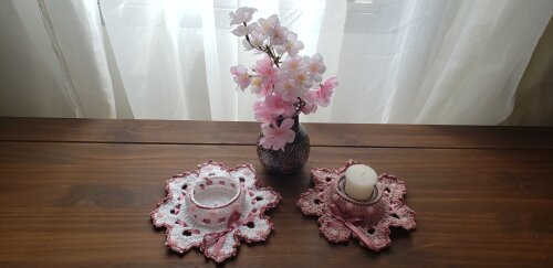 Par de Porta Velas em Crochê Camafeu