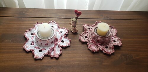 Par de Porta Velas em Crochê Camafeu