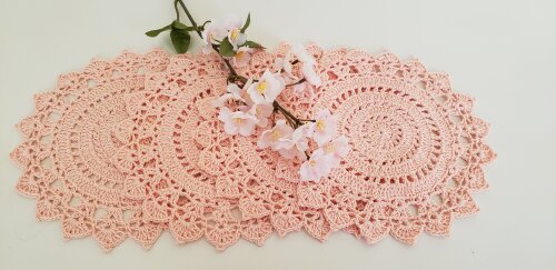 Jogo de Toalhinhas em Crochê Salmão (20 cm )