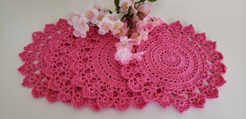 Jogo de Toalhinhas em Crochê Pitaya Rosa (20 cm)