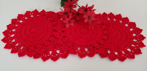 Jogo de Toalhinhas em Crochê Vermelho (20 cm)