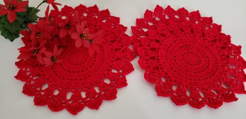 Jogo de Toalhinhas em Crochê Vermelho (20 cm)
