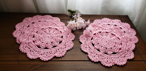 Jogo em crochê Toalhinhas Rosa Candy