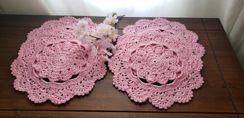 Jogo em crochê Toalhinhas Rosa Candy