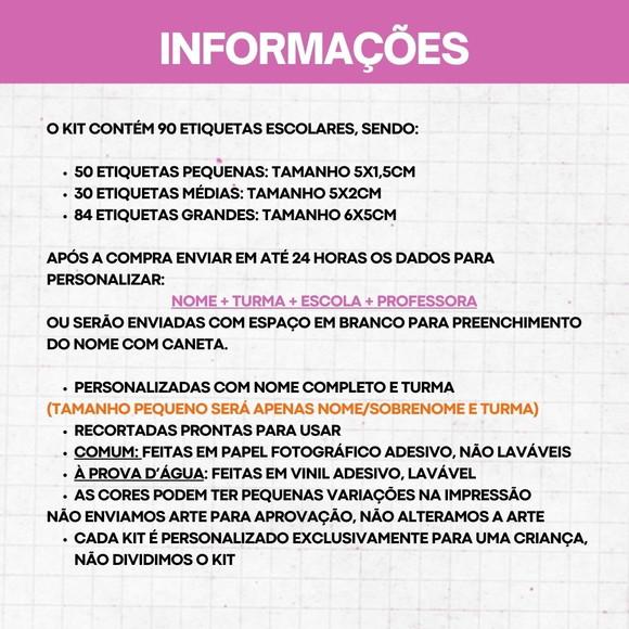Kit Adesivo Vinil à Prova D'água para Etiqueta Escolar