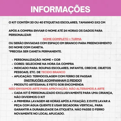 Kit Transfer para Uniforme Escola e Creche