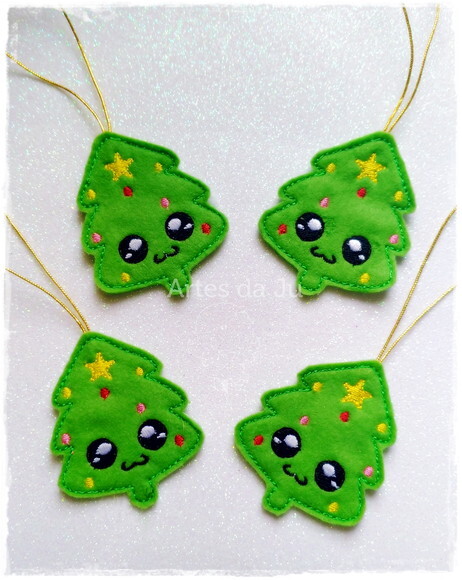 Enfeite Árvore de Natal de Feltro Bordado (kit com 02 Unid)