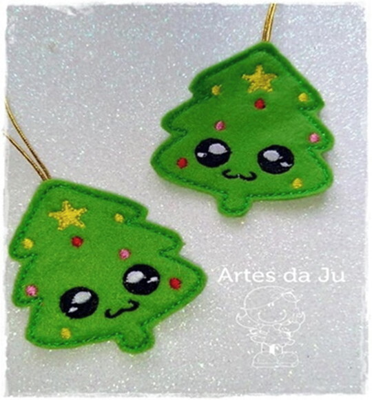Enfeite Árvore de Natal de Feltro Bordado (kit com 02 Unid)