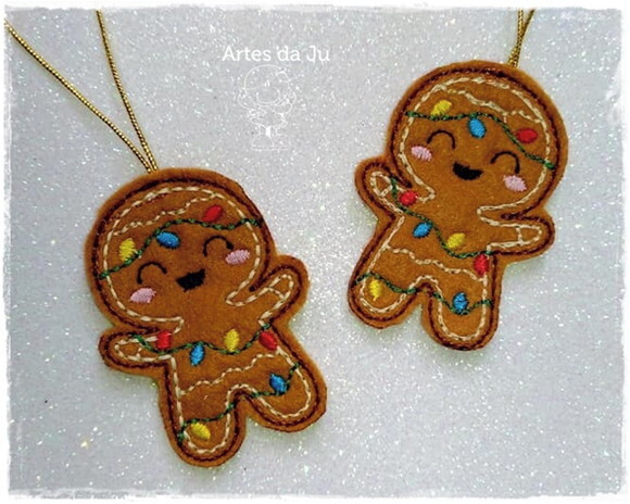 Enfeite Natal - Ginger de Feltro Bordado (kit com 02 Unid)