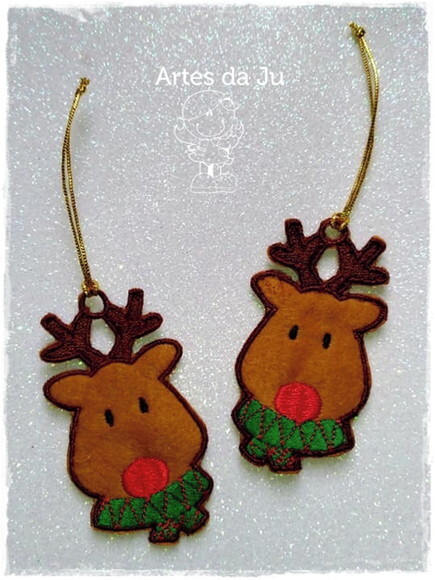 Enfeite Natal - Rena de Feltro Bordado (kit com 02 Unid)