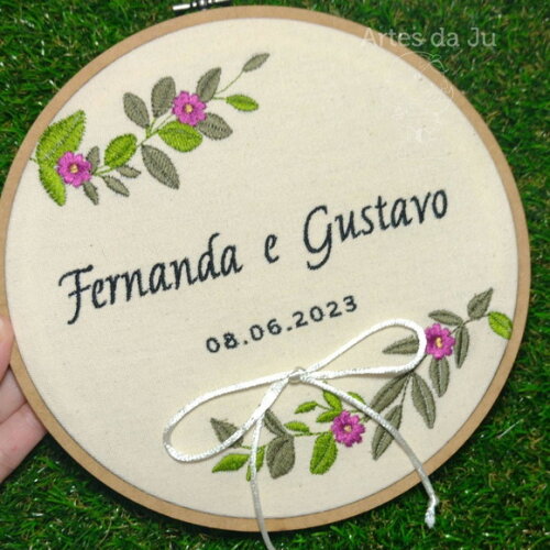Porta Alianças Bordado - Flowers
