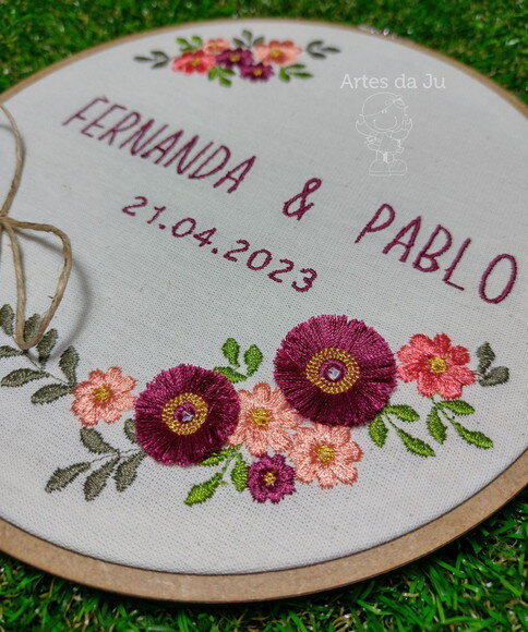 Porta Alianças Bordado - Tons Marsala, Salmão