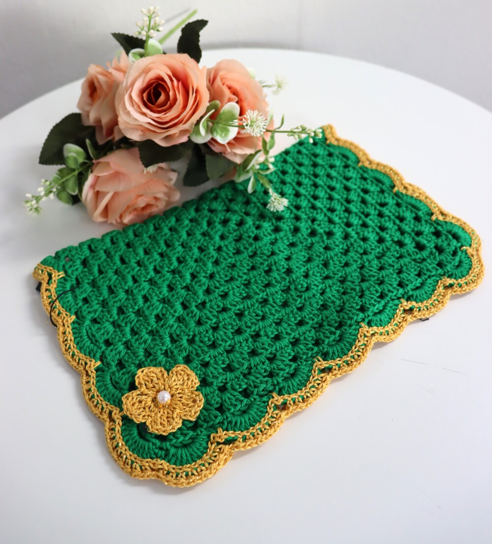 Jogo americano crochê verde