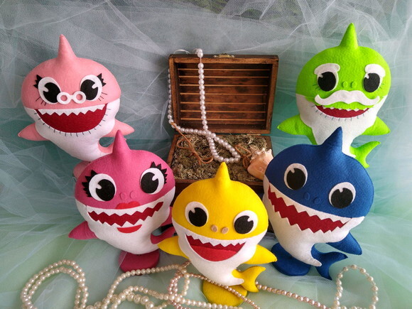 Baby Shark em Feltro - Kit 5 Peças