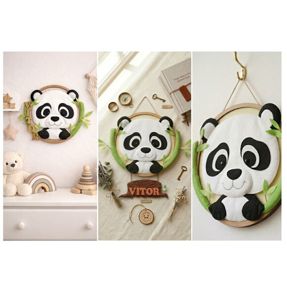 Enfeite Porta Maternidade Panda em Feltro | Quarto de Bebê