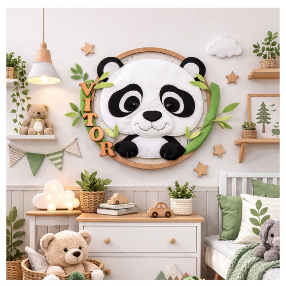 Enfeite Porta Maternidade Panda em Feltro | Quarto de Bebê