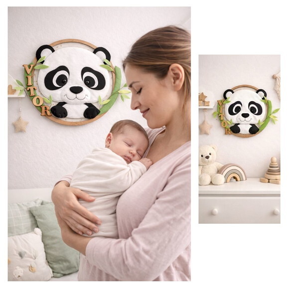 Enfeite Porta Maternidade Panda em Feltro | Quarto de Bebê