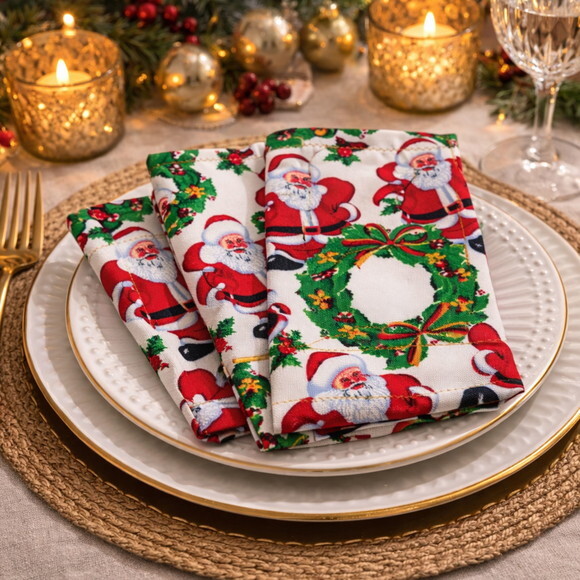 Guardanapo de Tecido de Natal - 6 Peças* Pronta Entrega