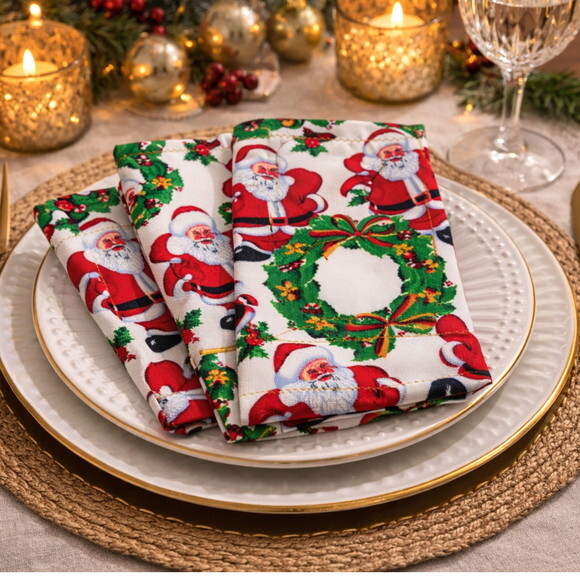 Guardanapo de Tecido de Natal com 4 Peças Pronta Entrega