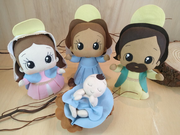 Kit - Presépio Natalino Sagrada Família com Anjo* Chat Chama
