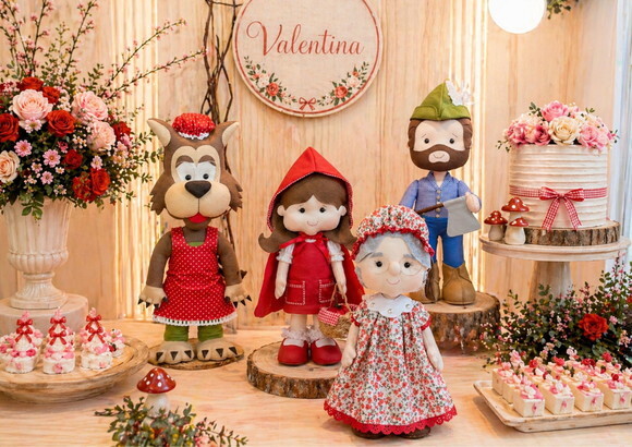 Kit Chapeuzinho Vermelho em Feltro 40cm - 4 Peças