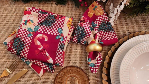 Kit com 4 Guardanapo de Tecido de Natal - Pronta Entrega