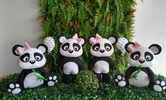 Panda em Feltro - Kit com 4 peças